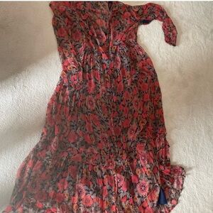 Anthropologie colorful  Floral Long Sleeve Peasant Dress XL